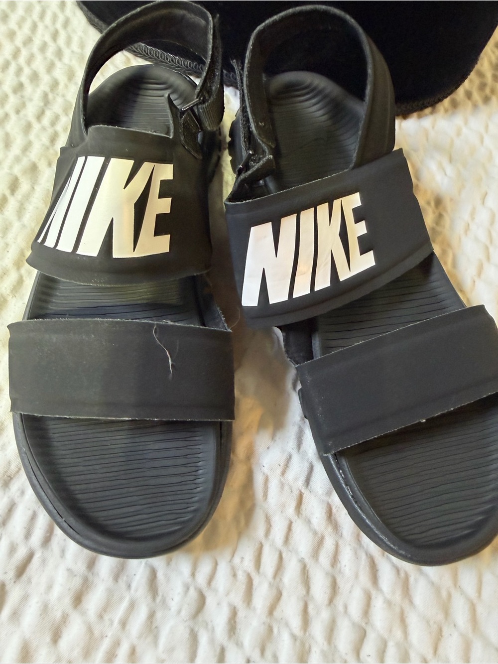 Nike Black Kids' Double-Strap Slide Sandals with White Logo
